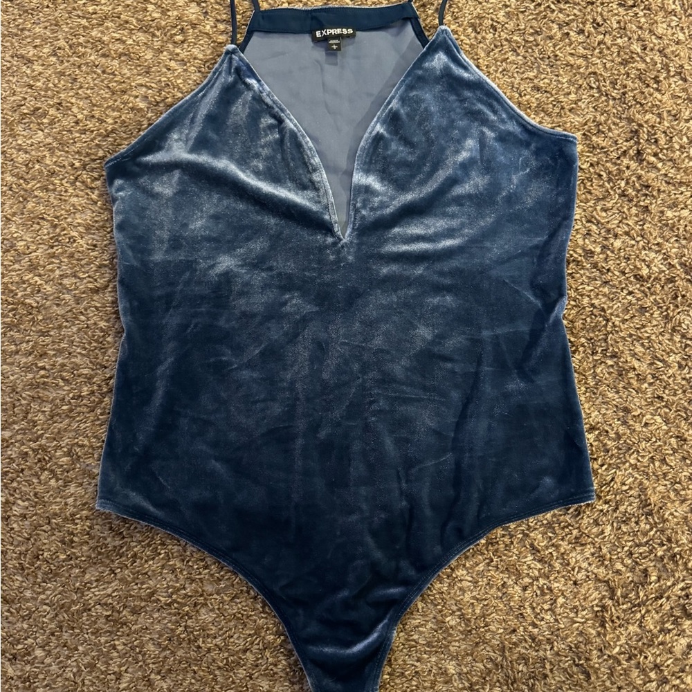 Express Blue Gray Velvet Bodysuit